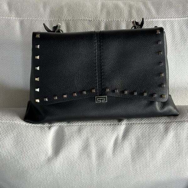 Kendall Black Leather Bag With Gold And Nickel Studs