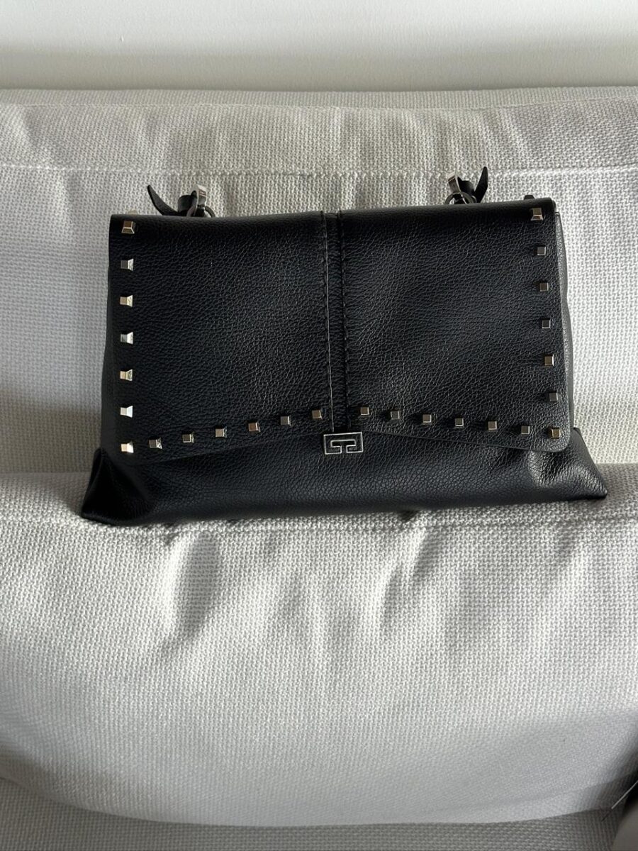 Kendall Black Leather Bag With Gold And Nickel Studs